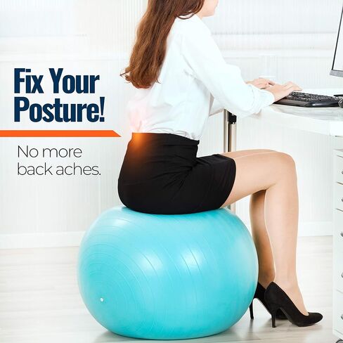 Exercise Ball 65cm - Yoga Ball for Pregnancy, Balance, Pilates or Birthing Therapy. Use at Office, Gym or Home. Anti-Burst and Anti-Slip Premium Grade in Saudi Arabia