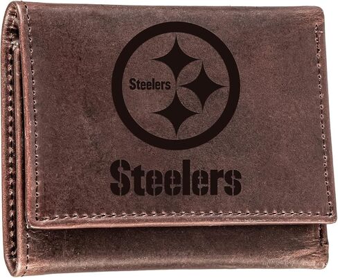 Evergreen Team Sports America NFL Pittsburgh Steelers Brown Wallet | Tri-Fold | Officially Licensed Stamped Logo | Made of Leather | Money and Card Organizer | Gift Box Included in Kuwait