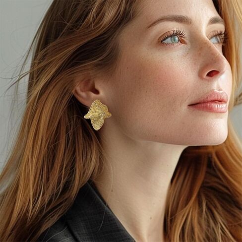 HIUS Vintage Textured Huggie Hoop Earrings Stud Earrings for Women, 18K Gold Plated Chunky Hoop Earrings, Hammered Heart Oval Round Disc Earrings for Teen Girls in Kuwait