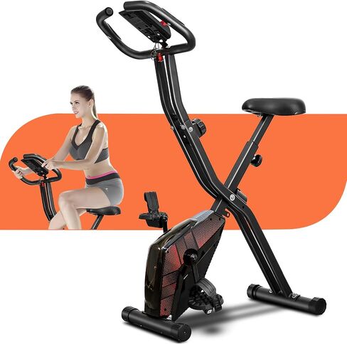 Exercise Bike, Foldable Fitness Bike Machine, Upright Indoor Cycling Bike, Magnetic X-Bike with 10-Level Adjustable Resistance for Home Workout 330LB Capacity, LCD Monitor, Pulse Sensor in Saudi Arabia