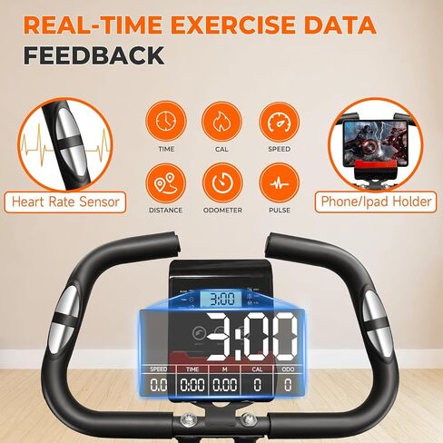 Exercise Bike, Foldable Fitness Bike Machine, Upright Indoor Cycling Bike, Magnetic X-Bike with 10-Level Adjustable Resistance for Home Workout 330LB Capacity, LCD Monitor, Pulse Sensor in Saudi Arabia