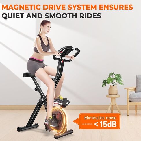 Exercise Bike, Foldable Fitness Bike Machine, Upright Indoor Cycling Bike, Magnetic X-Bike with 10-Level Adjustable Resistance for Home Workout 330LB Capacity, LCD Monitor, Pulse Sensor in Saudi Arabia