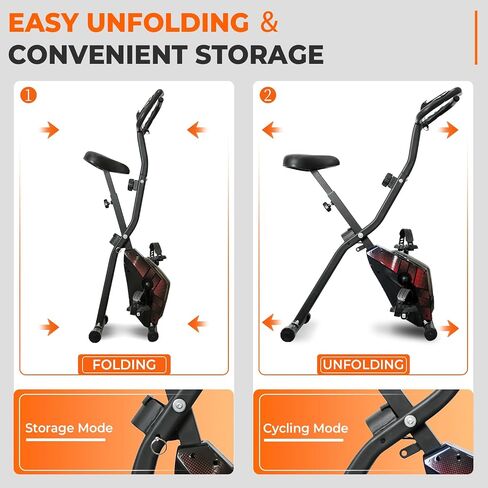 Exercise Bike, Foldable Fitness Bike Machine, Upright Indoor Cycling Bike, Magnetic X-Bike with 10-Level Adjustable Resistance for Home Workout 330LB Capacity, LCD Monitor, Pulse Sensor in Saudi Arabia