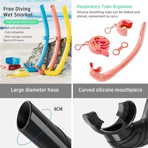 NARUTOO Snorkel Set Adults, Fashionable Macaron Colors Frameless Snorkeling Mask, Ultra Wide View Anti-Fog Snorkel Mask Set, Portable Professional Diving Snorkeling Set in Saudi Arabia