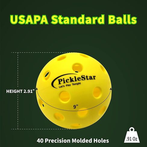 كرات PickleStar LED Pickleball - توهج الجيل التالي وارتداد متوازن تمامًا للاعبين المتقدمين، قوية وموثوقة، 4 عبوات مع بطاريات طويلة العمر in Saudi Arabia