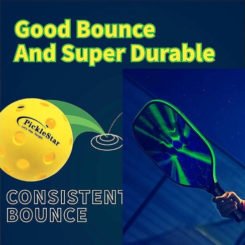 كرات PickleStar LED Pickleball - توهج الجيل التالي وارتداد متوازن تمامًا للاعبين المتقدمين، قوية وموثوقة، 4 عبوات مع بطاريات طويلة العمر in Saudi Arabia