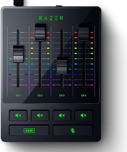جهاز مزج الصوت من Razer: جهاز مزج البث/البث الكل في واحد - تصميم ذو 4 قنوات - XLR Preamp - إعدادات الصوت المدمجة ومعالجة الصوت - اتصال USB - التوصيل والتشغيل - Chroma RGB (متجدد) in Kuwait