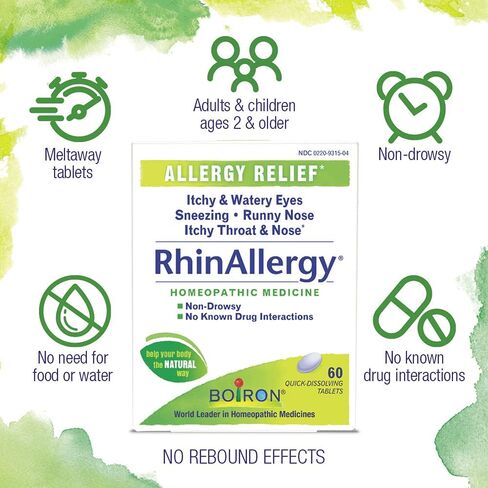 Boiron RhinAllergy Tablets for Relief from Allergy Symptoms of Sneezing, Runny Nose, and Itchy Eyes or Throat - 60 Count in Saudi Arabia