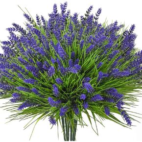 Artificial Plants Outdoor, 20PCS Lavender Artificial Flowers,Fake Plants Plastic Faux Flowers,UV Resistant Fake Flowers No Fade Faux Plastic Plants for Outdoor Planters for Home Garden