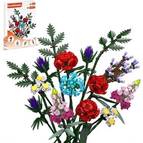 Flower Bouquet Building Kit, 1000 Pcs Botanical Collection, Rose Bouquet, Artificial Flowers for Home Decoration, for Valentine's Day, Birthdays for Adults, Women, Mothers, and Girls