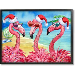 Stupell Industries Holiday Lights Flamingos Beach Framed Wall Art, Design by Paul Brent