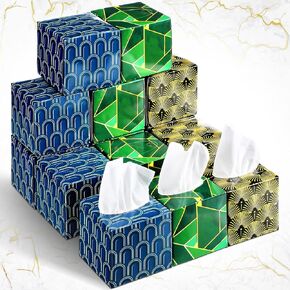 24 Boxes Tissues Cube Box Facial Tissues Boxes Geometry Flower Designed Tissues 2 Ply 80 Sheets Each Box Individual Facial Tissues Household Tissues for Bathroom Kitchen School Bedroom (Geometry)