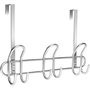 Over The Door Hooks, Behind Door Coat Hangers for Hanging Robes, Towels, Clothing, etc. Aesthetic Design Over Door Coat Rack, Coat Hooks, Towel Hangers for Bathroom, Silver