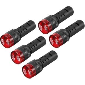 uxcell 5Pcs Red Indicator Light with Buzzer AC/DC 24V, 16mm Panel Mount Flashing Alarm, for Electrical Control Panel, HVAC, DIY Projects