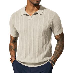 PJ PAUL JONES Mens Polo Shirts Textured Knit V-Neck Golf Polo Shirts