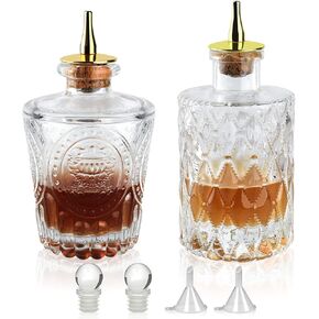 LINALL Bitters Bottle- Set of 2 Glass Dasher Bottle, Decorative Bottles with Zinc Alloy Dash Top for Cocktail,Great Bar Tool for Home Bar, Bartender, DSBT2 (2)