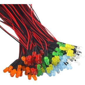 XINGYHENG 120Pcs 12V Light Emitting Diodes Pre Wired 5mm 7.1Inch DC 12 Volts Lamps White Red Green Blue Yellow Orange(6Colors x 20pcs)