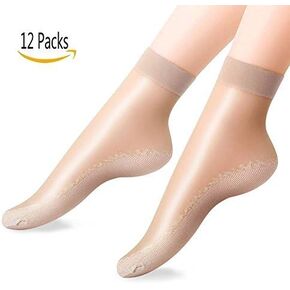 Lifewheel 12 Pairs Cozy Silky Anti-Slip Cotton Sole Sheer Ankle High Tights Hosiery Socks for Women Girls, One Size