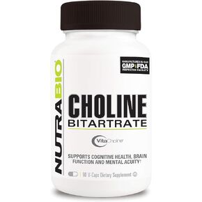 NutraBio Choline Bitartrate, for Improved Cognitive Health and Mental Acuity, 550mg - 90 Vegetable Capsules