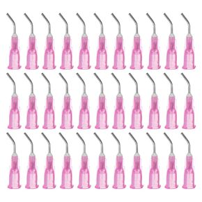 300pcs Blunt Tip Dispensing Needles, 18 Gauge 45 Degrees Bent Dispensing Tips 0.5" End Angled Dispenser Needle with Luer Elbow Blunt Needle for Oil or Glue Applicator, Pink