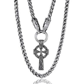قلادة ChainsProMax للرجال مكتنزة Viking Mjolnir/Fenrir Wolf/Celtic/Rune، مع سلسلة 28 بوصة، يمكن تخصيصها، مجوهرات نورس فايكنغ من الفولاذ المقاوم للصدأ، مطلية بالذهب/أسود، أرسل صندوق هدايا in Kuwait