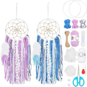 DIY two-color Dreamcatcher kit 2set Boho Purple Blue Wool Yarn Handmade Dream Catcher for Beginner Dream Catcher Wall Decor for Women Gift Moon Sun DIY Gifts for Bedroom Christmas