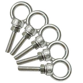 304 Stainless Steel Eye Bolt, 5 PCS M6 Heavy Duty Lifting Ring 1.2" Threaded Eyebolt Shoulder Eye Bolts with Nuts and Flat Washers(Thread Length 30mm)