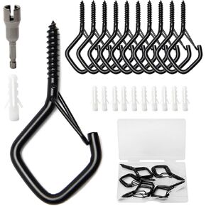 60 Pack Screw-in Square Snap Hanging Hook, Small Screw Hooks for Hanging Outdoor String Lights, Soffit Patio Light Hooks, Ceiling Hooks for Plants