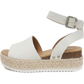Soda Women's Topic Open Toe Buckle Ankle Strap Espadrille Synthetic sandals
