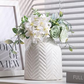 hjn White Vase -Flower Vase for Decor,White Ceramic Vase for Table, Boho Vase for Decor Accents/Living Room/Bookshelf/Mantel/- White Texture(Medium