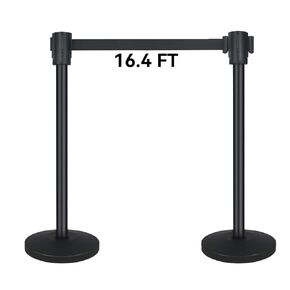 Crowd Control Barriers with 16.4' Retractable Belt 2Pack Stainless Steel Stanchion Posts Queue Line Pole Stanchions, Black