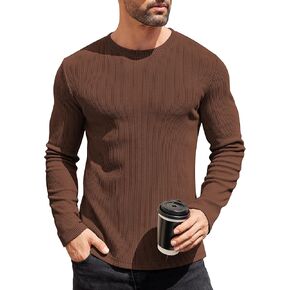 COOFANDY Mens Long Sleeve Shirts Thermal Underwear Slim Fit Undershirt Crewneck Sweater Base Layers Knitted Pullover T Shirt
