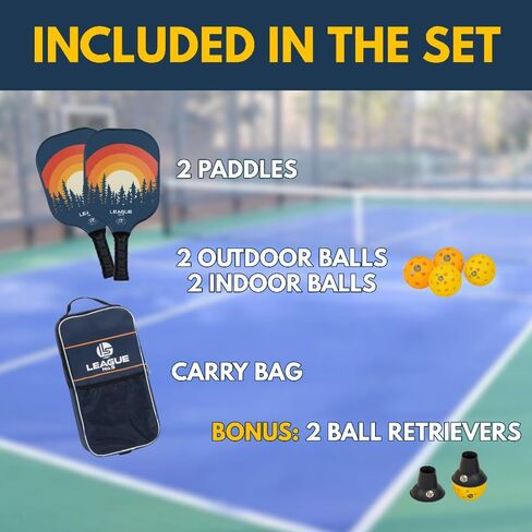Pickleball Paddles Set of 2 - USAPA Approved Pickle Ball Racket - Indoor Outdoor Game - 4 Balls, Ball Retrievers, Carrying Bag - Court Equipment for Men Women Family - Pro Racquet Sets in Saudi Arabia