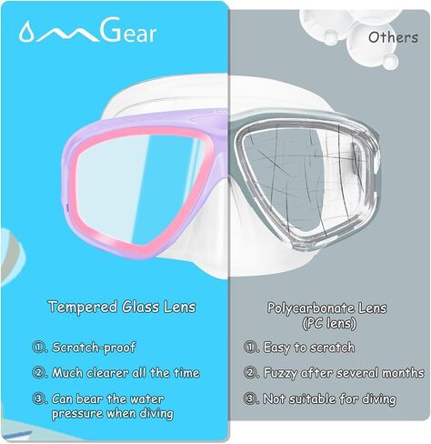 نظارات السباحة للأطفال من OMGear مع غطاء للأنف وحزام من القماش وقناع الغطس للأطفال (4-16) قناع سباحة من السيليكون للشباب (4-16) مضاد للخدش وعدسات زجاجية مقواة مضادة للضباب in Kuwait