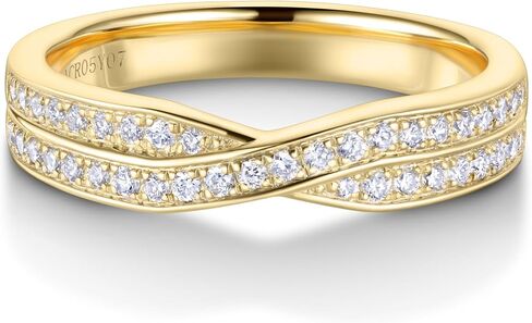 Amourajewels خواتم ألماس حقيقية للنساء، عصابات زفاف ألماس ذهبية ملتوية لها، خواتم ألماس S925 مطلية بالذهب عيار 18 قيراط، خواتم الذكرى السنوية من الذهب الأصفر، حلقات نصف الخلود قابلة للتكديس in Kuwait