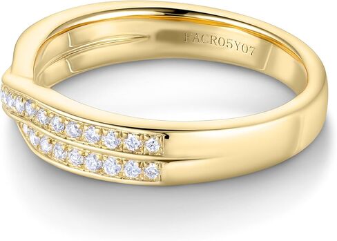 Amourajewels خواتم ألماس حقيقية للنساء، عصابات زفاف ألماس ذهبية ملتوية لها، خواتم ألماس S925 مطلية بالذهب عيار 18 قيراط، خواتم الذكرى السنوية من الذهب الأصفر، حلقات نصف الخلود قابلة للتكديس in Kuwait
