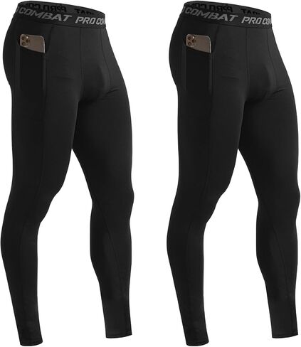 HYCOPROT Men's Compression Pants with Pockets, Athletic Leggings Baselayer Workout Tights for Running Yoga Gym Basketball in Saudi Arabia