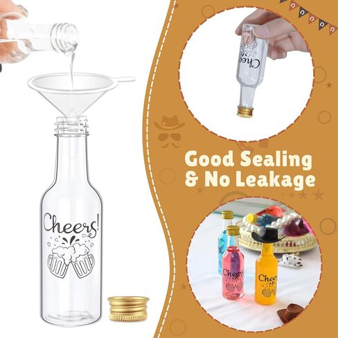 مجموعة AerWo 24 قطعة من زجاجات المشروبات الكحولية الصغيرة و24 قطعة من قبعات رعاة البقر الصغيرة، زجاجات كحول صغيرة محكمة الغلق 1.8 أونصة/50 مل، زجاجة بلاستيكية صغيرة، زجاجات نبيذ صغيرة مع قبعات وقمع ديكور رعاة البقر الغربي للحفلات in Kuwait