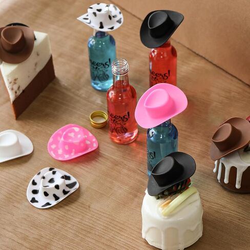 مجموعة AerWo 24 قطعة من زجاجات المشروبات الكحولية الصغيرة و24 قطعة من قبعات رعاة البقر الصغيرة، زجاجات كحول صغيرة محكمة الغلق 1.8 أونصة/50 مل، زجاجة بلاستيكية صغيرة، زجاجات نبيذ صغيرة مع قبعات وقمع ديكور رعاة البقر الغربي للحفلات in Kuwait