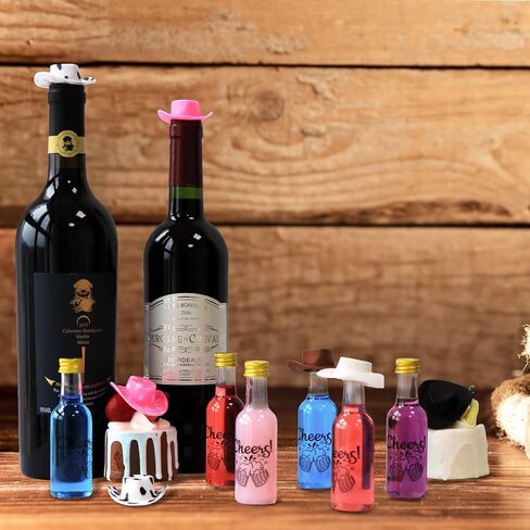 مجموعة AerWo 24 قطعة من زجاجات المشروبات الكحولية الصغيرة و24 قطعة من قبعات رعاة البقر الصغيرة، زجاجات كحول صغيرة محكمة الغلق 1.8 أونصة/50 مل، زجاجة بلاستيكية صغيرة، زجاجات نبيذ صغيرة مع قبعات وقمع ديكور رعاة البقر الغربي للحفلات in Kuwait