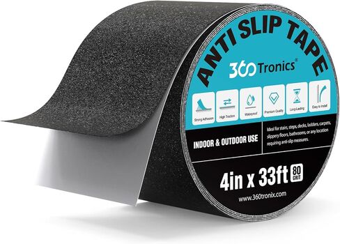 Black Anti Slip Tape, Outdoor Stair Treads Heavy Duty Non Skid Adhesive Tape, 80-Grit Friction Tape Waterproof Non Slip Safety Tape for Stairs, Steps, Ramps, Slopes, Decks (2" x 33Ft) in Saudi Arabia