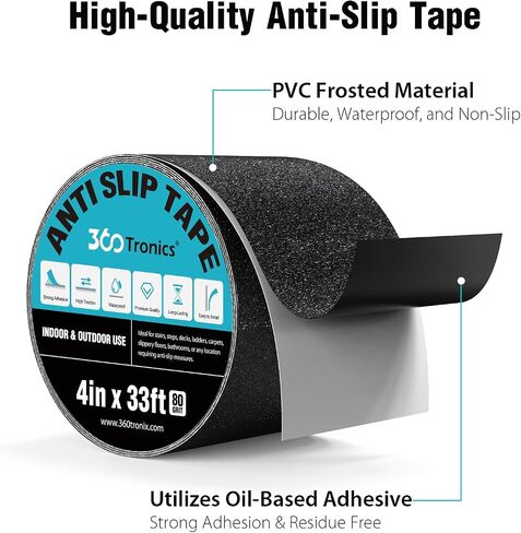 Black Anti Slip Tape, Outdoor Stair Treads Heavy Duty Non Skid Adhesive Tape, 80-Grit Friction Tape Waterproof Non Slip Safety Tape for Stairs, Steps, Ramps, Slopes, Decks (2" x 33Ft) in Saudi Arabia
