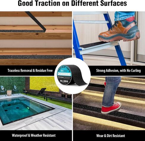 Black Anti Slip Tape, Outdoor Stair Treads Heavy Duty Non Skid Adhesive Tape, 80-Grit Friction Tape Waterproof Non Slip Safety Tape for Stairs, Steps, Ramps, Slopes, Decks (2" x 33Ft) in Saudi Arabia