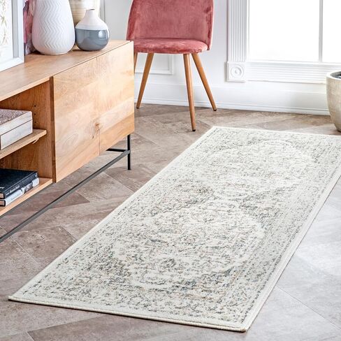nuLOOM Tanith Vintage Medallion Runner Rug, 2' 6" x 12', Cream in Saudi Arabia