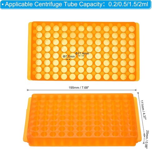 PATIKIL 96 Wells Tube Rack, 1 Pcs Vial Rack Double Panel Centrifuge Tube Holder for Microcentrifuge Tubes 0.2/0.5/1.5/2ml, Orange in Kuwait