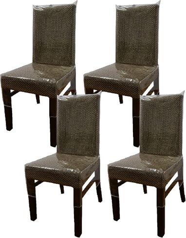KRFOONN 4 Pack Plastic Dining Room Chair Cover Waterproof Chair Slipcovers with Backrests Clear PVC Chair Seat Protector Covers for Stain/Dust and Scratch Resistant in Kuwait