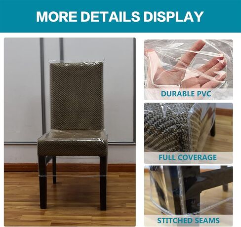 KRFOONN 4 Pack Plastic Dining Room Chair Cover Waterproof Chair Slipcovers with Backrests Clear PVC Chair Seat Protector Covers for Stain/Dust and Scratch Resistant in Kuwait