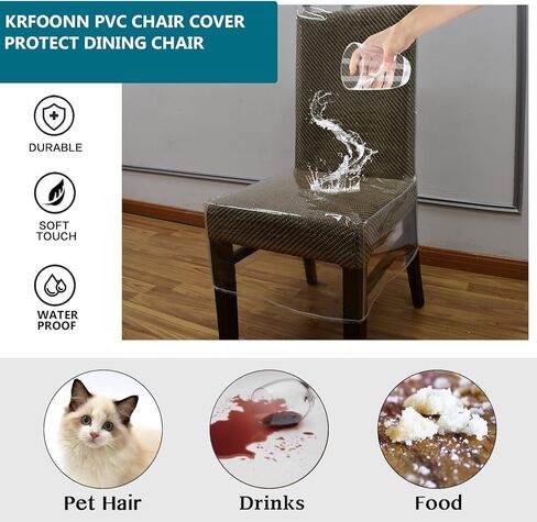 KRFOONN 4 Pack Plastic Dining Room Chair Cover Waterproof Chair Slipcovers with Backrests Clear PVC Chair Seat Protector Covers for Stain/Dust and Scratch Resistant in Kuwait