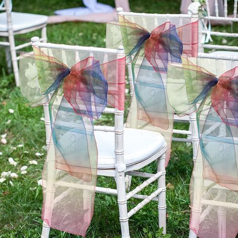 50 حزمة من أوشحة كرسي الأورجانزا، ربطات كرسي قوس قزح، أشرطة لتزيين كراسي الزفاف لتزيين حفلات الزفاف (قوس قزح) in Kuwait