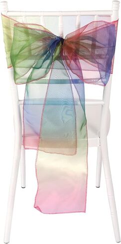 50 حزمة من أوشحة كرسي الأورجانزا، ربطات كرسي قوس قزح، أشرطة لتزيين كراسي الزفاف لتزيين حفلات الزفاف (قوس قزح) in Kuwait